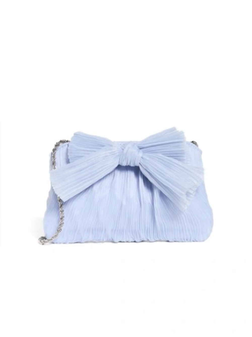 NWT LOEFFLER RANDALL Rochelle Pleated Bow Clutch Bag In Blue